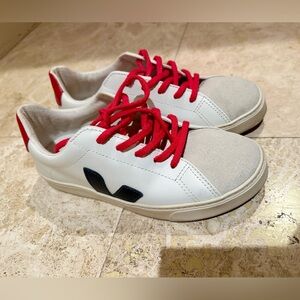 Veja White Sneakers with Red Laces and Logo like new condition